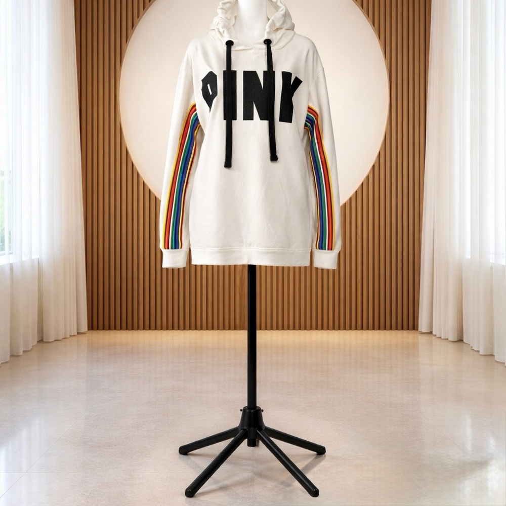 PINK Victoria's Secret Campus Tunic Pullover Hoodie White Rainbow size Large